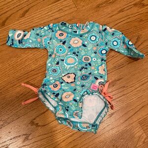 Ruffle Butts Aqua Floral Baby Bodysuit 0-3 Months